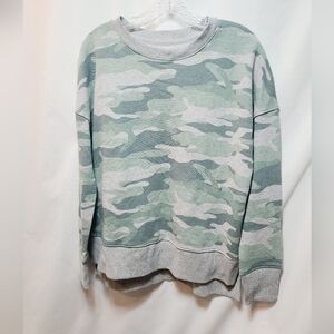 Time and Tru Women's Green & Gray Camouflage Crewneck Sweat Shirt